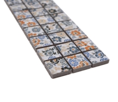 Bordure Borde Mosaïque mix blanc/fleurs brillant aspect floral carreau de mosaïque mur cuisine carrelage salle de bain mur douche MOS18CBOR-1401_f
