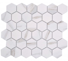 Motif manuel Mosaïque céramique Hexagone Calacatta hexagone blanc gris brun mat MOS11G-0112_m