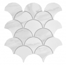 Échantillon manuel de mosaïque céramique éventail Cararra écailles de poisson blanc gris mat MOS13-FS0102_m