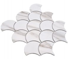 Échantillon manuel de mosaïque en céramique Écailles de poisson Calacatta blanc gris-brun mat MOS13-FS112_m