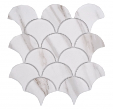 Échantillon manuel de mosaïque en céramique Écailles de poisson Calacatta blanc gris-brun mat MOS13-FS112_m