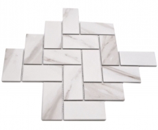 Échantillon manuel de carreaux de mosaïque céramique à chevrons Calacatta blanc gris brun mat MOS24-1112_m