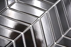 Échantillon manuel de carreaux de mosaïque céramique à chevrons uni noir brillant MOS24-EV39_m