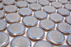 Échantillon manuel de carreaux de mosaïque céramique Bouton Loop Penny rond uni gris-bleu anthracite brillant MOS10-0204GR_m