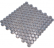 Échantillon manuel de carreaux de mosaïque céramique Bouton Loop Penny rond uni gris-bleu anthracite brillant MOS10-0204GR_m