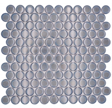Échantillon manuel de carreaux de mosaïque céramique Bouton Loop Penny rond uni gris-bleu anthracite brillant MOS10-0204GR_m