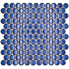 Motif manuel Bouton de mosaïque céramique Loop Penny rond uni bleu cobalt brillant MOS10-0405GR_m