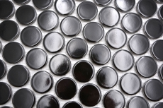 Échantillon manuel de carreaux de mosaïque céramique Bouton Loop Penny rond uni noir brillant MOS10-0300GR_m
