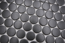 Échantillon manuel de carreaux de mosaïque céramique Bouton Loop Penny rond uni noir mat MOS10-0311GR_m