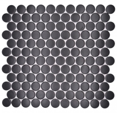 Échantillon manuel de carreaux de mosaïque céramique Bouton Loop Penny rond uni noir mat MOS10-0311GR_m