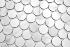 Échantillon manuel de carreaux de mosaïque céramique Bouton Loop Penny rond Cararra blanc gris mat MOS10-1102GR_m