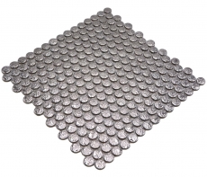Motif manuel Bouton de mosaïque céramique Loop Penny rond uni argent martelé MOS10-0207_m