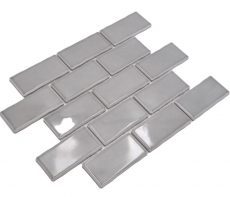 Échantillon manuel de carreaux de mosaïque céramique Metro Sybway composite uni gris pierre clair brillant MOS26-345_m