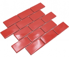 Échantillon manuel de carreaux de mosaïque céramique Metro Sybway composite uni rouge feu brillant MOS26-567_m