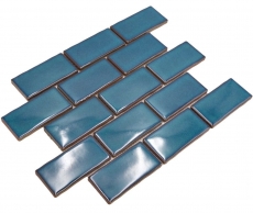 Échantillon manuel de carreaux de mosaïque céramique Metro Sybway composite uni bleu turquoise brillant MOS26-612_m