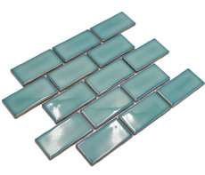 Échantillon manuel de carreaux de mosaïque céramique Metro Sybway composite uni vert pétrole brillant MOS26-716_m