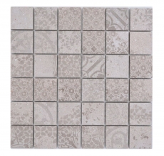 Échantillon manuel Carreau de mosaïque céramique Grès cérame fin gris clair beige à motifs MOS14-B1_m