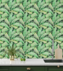 Échantillon manuel de mosaïque de verre Forêt pluviale Vert Feuilles optiques MOS88-Pic01_m