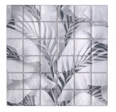 Motif manuel Mosaïque de verre Forêt pluviale Gris Aspect feuille MOS88-Pic03_m