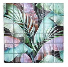 Motif manuel Mosaïque de verre Forêt tropicale Vert Violet Feuilles optiques MOS88-Pic09_m