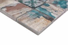 Échantillon manuel Mosaïque de verre Medio Vintage Patchwork beige pertrol aspect bois Ornement MOS160-W800_m
