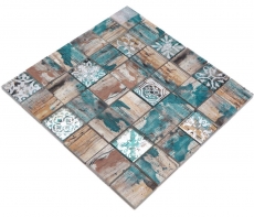 Échantillon manuel Mosaïque de verre Medio Vintage Patchwork beige pertrol aspect bois Ornement MOS160-W800_m