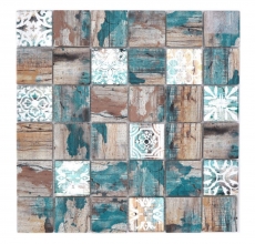 Échantillon manuel Mosaïque de verre Medio Vintage Patchwork beige pertrol aspect bois Ornement MOS160-W800_m