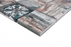 Échantillon manuel Mosaïque de verre Medio Vintage Patchwork gris brun pastel vert imitation bois ornement MOS160-W900_m