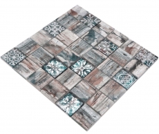 Échantillon manuel Mosaïque de verre Medio Vintage Patchwork gris brun pastel vert imitation bois ornement MOS160-W900_m