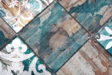 Échantillon manuel de mosaïque de verre Piastrella Vintage Patchwork beige pertrol aspect bois ornement MOS160-W850_m