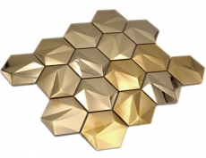 Échantillon manuel de carreaux de mosaïque hexagonale en acier 3D or brillant/mat MOS128-GO_m