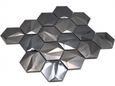 Échantillon manuel de mosaïque hexagonale en acier inoxydable 3D Tungsten brillant/mat MOS128-PL_m