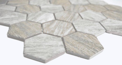 Motif manuel Mosaïque céramique Hexagone aspect bois gris Carreau de mosaïque murale Miroir de cuisine Salle de bain MOS11H-0200_m