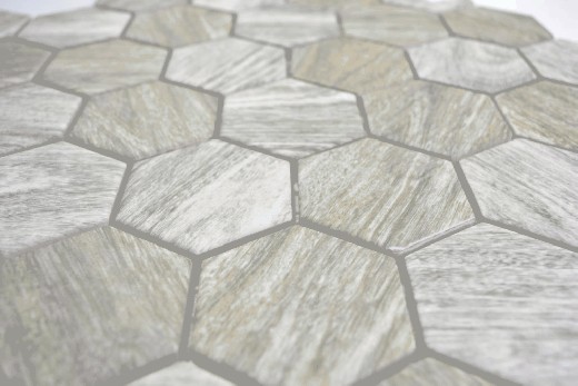 Motif manuel Mosaïque céramique Hexagone aspect bois gris Carreau de mosaïque murale Miroir de cuisine Salle de bain MOS11H-0200_m