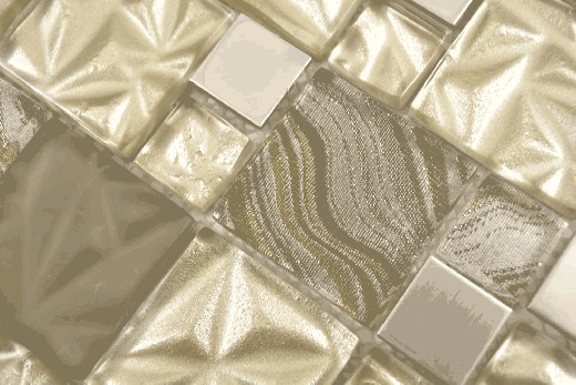 Échantillon manuel Multi Mosaïque de verre Acier Carreaux de mosaïque mix beige brun brillant MOS88-1207_m