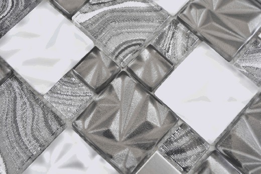 Échantillon manuel Multi Mosaïque de verre Acier Carreaux de mosaïque mix gris noir brillant MOS88-1702_m