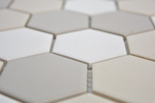 Échantillon manuel de mosaïque Carreau céramique Hexagon blanc beige clair gris clair non émaillé MOS11B-1122-R10_m