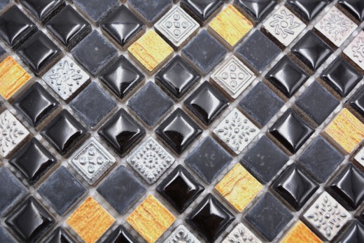 Mosaïque Carreau Résine noir cuivre Pierre Résine noir cuivre MOS92-0301_f