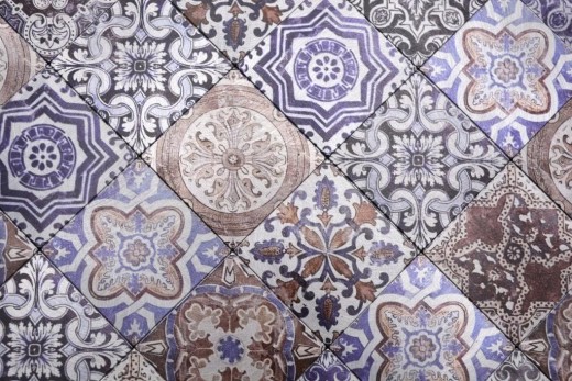 Tapis mosaïque autocollant aluminium rétro multicolore violet cream marron Afrikas Ornament - MOS200-U03