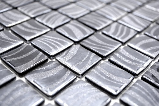 Mosaïque de piscine Carreau de mosaïque Noir graphite Argent douche mur SPAIN - MOS220-78253U_f