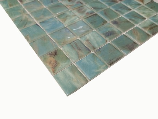 Échantillon manuel Mosaïque de piscine Mosaïque de verre aquamarine chatoyant vert turquoise gris cream argent mur sol cuisine salle de bain douche - MOS220-71383U_m