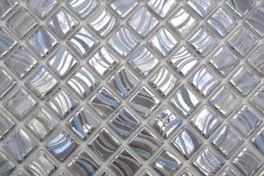 Motif main Mosaïque piscine Mosaïque piscine argent bleu or - accents turquoise douche mur SPAIN - MOS220-78254U_m