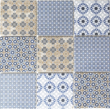 Retro Vintage Mosaïque Fond de cuisine blanc bleu orange gris Patchwork - MOS22B-1404