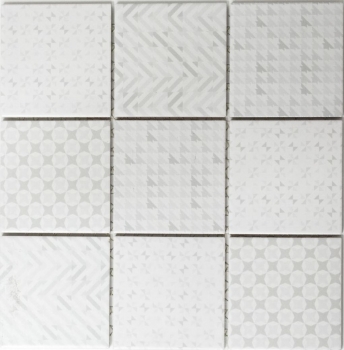 Motif main Retro Vintage Carreau de mosaïque Céramique blanche Geo White MOS22B-1401_m