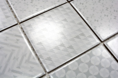 Motif main Retro Vintage Carreau de mosaïque Céramique blanche Geo White MOS22B-1401_m