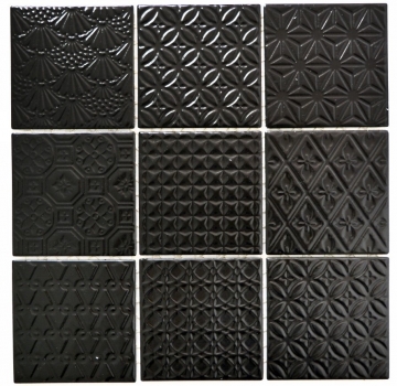 Mosaïque rétro vintage mur céramique noir structure mur salle de bain cuisine WC revêtement - MOS22B-1403