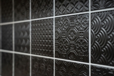 Mosaïque rétro vintage mur céramique noir structure mur salle de bain cuisine WC revêtement - MOS22B-1403
