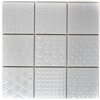 Mosaïque rétro vintage mur céramique blanc structure carreau salle de bain carrelage mural - MOS22B-0104