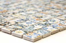 Motif main Carreau mosaïque rétro vintage céramique blanche multicolore fleurs MOS18C-1401_m
