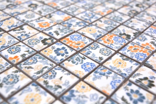 Céramique Mosaïque rétro vintage blanc coloré fleurs Carrelage MOS18C-1401